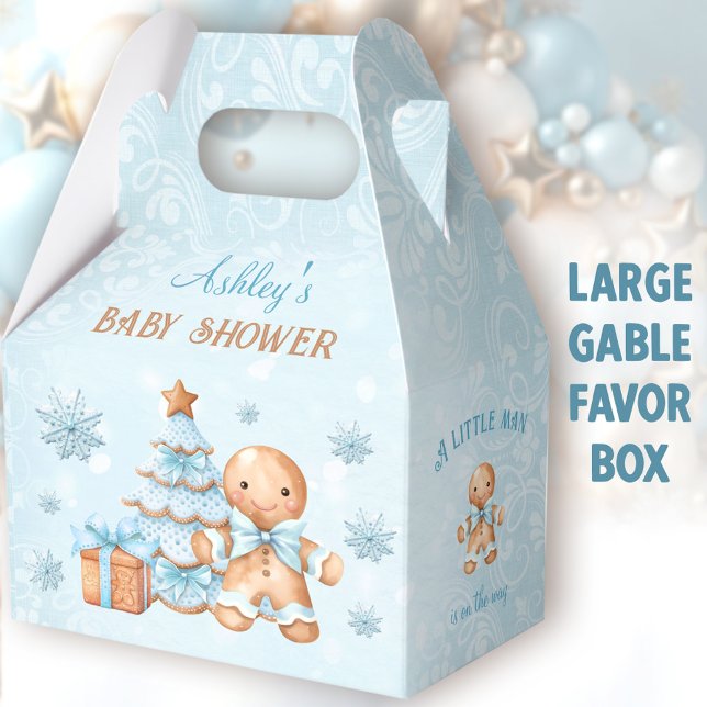 Gingerbread Man Christmas Baby Shower Large Gable Favour Box (Gingerbread Man Large Gable Favor Boxes - You can choose from 3 sizes of these gable favor boxes)