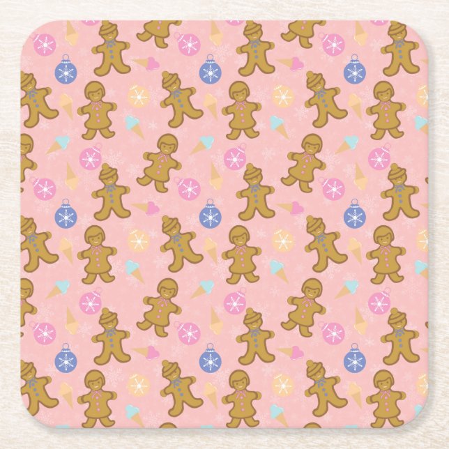 Gingerbread Man,Christmas balls Square Paper Coaster (Front)