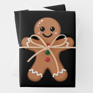 Gingerbread Man Christmas Cookie Baking Holiday Wrapping Paper Sheet