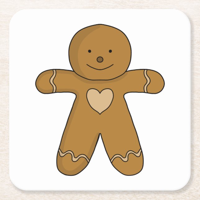 GingerBread Man Christmas Cookie Square Paper Coaster (Front)