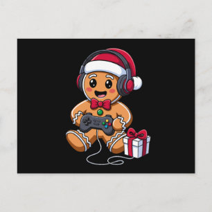 Gingerbread Man Christmas Gamer Headphones Gift Holiday Postcard