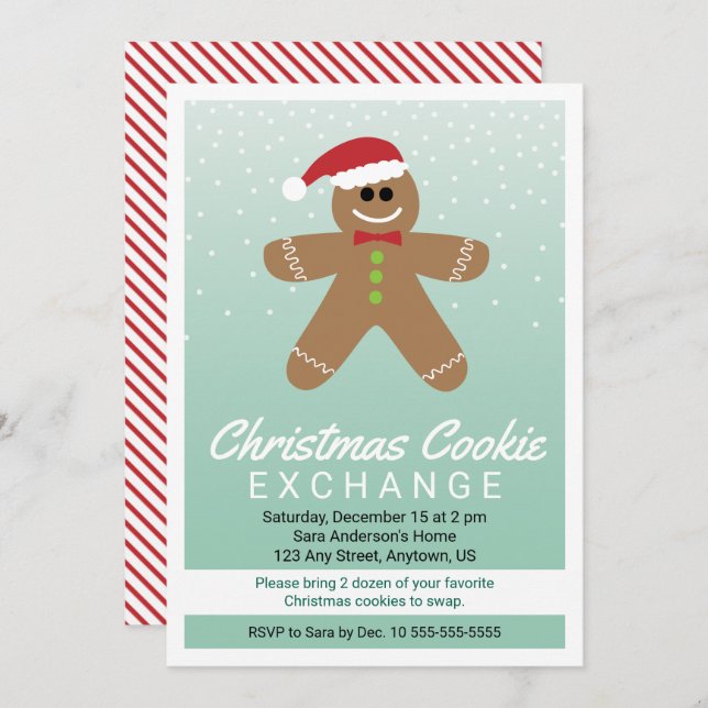 Gingerbread Man Christmas Holiday Cookie Exchange Invitation (Front/Back)