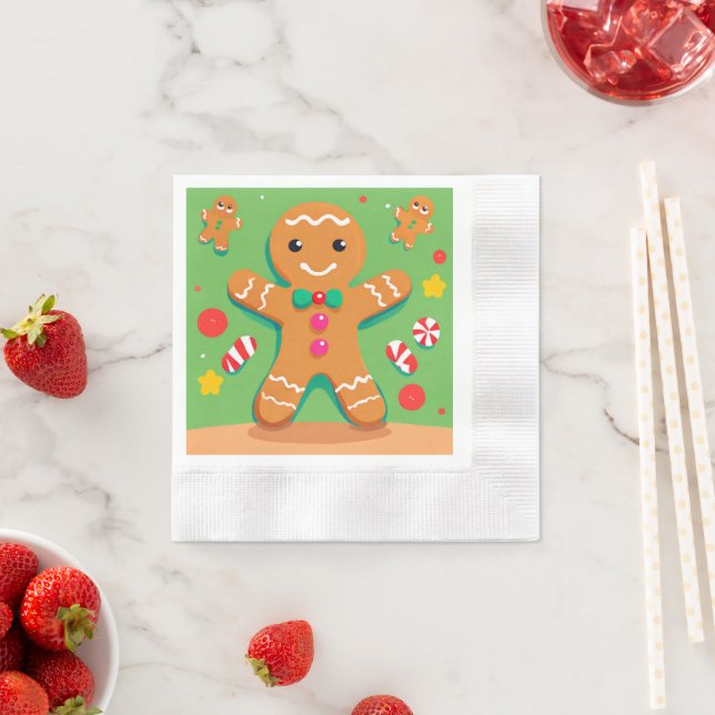 Gingerbread Man Christmas Holiday Paper Napkin (Insitu)