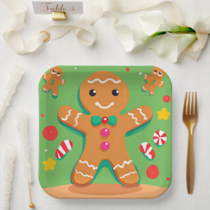 Gingerbread Man Christmas Holiday Paper Plate