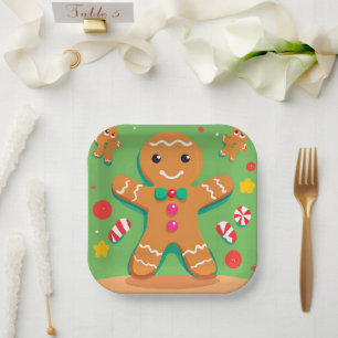 Gingerbread Man Christmas Holiday Paper Plate
