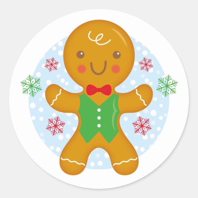 Gingerbread Man Christmas Holiday Round Sticker (Front)