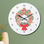 Gingerbread Man Christmas Large Clock<br><div class="desc">This charming wall clock is decorated with a watercolor of a Christmas Wreath decorated with gingerbread cookies and seasonal foliage.
Original Watercolor © Michele Davies.</div>
