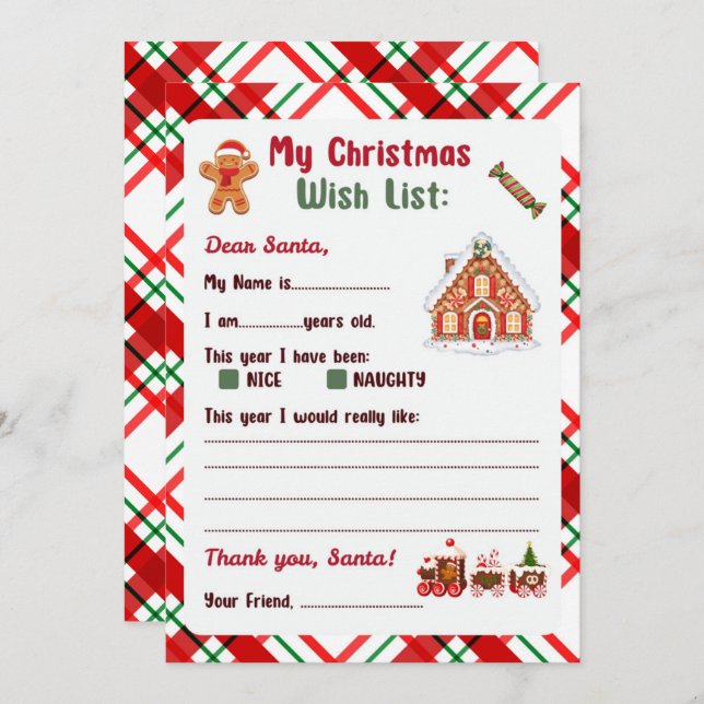 Gingerbread Man Christmas Letter to Santa  Invitation (Front/Back)