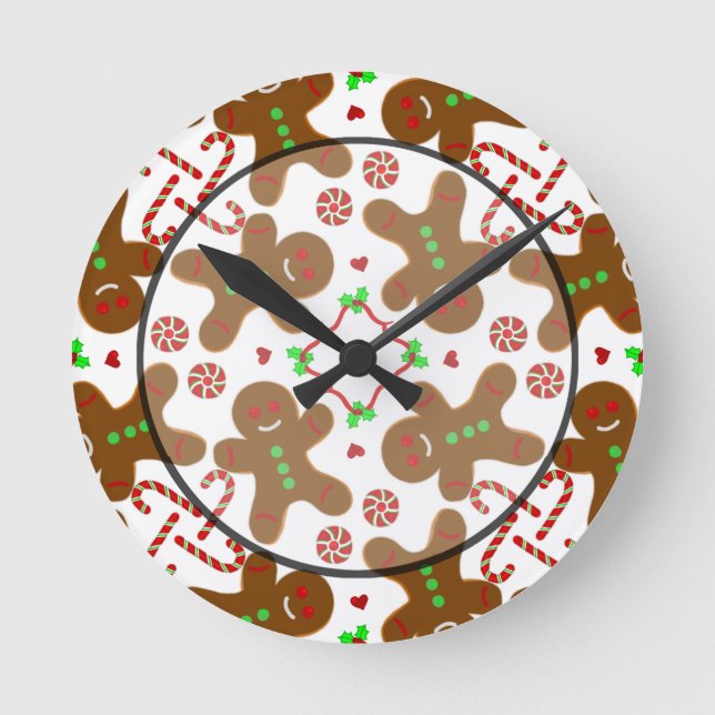 Gingerbread man Christmas Monograme Round Clock (Front)