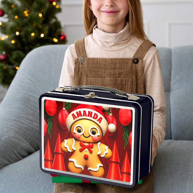 Gingerbread Man Christmas Personalised Kids Metal Lunch Box (Creator Uploaded)