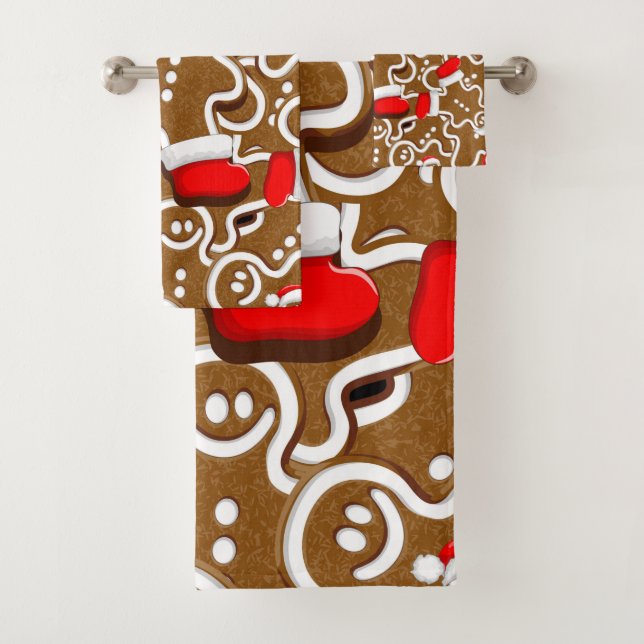 Gingerbread Man Christmas Santa Claus Bath Towel Set (Insitu)