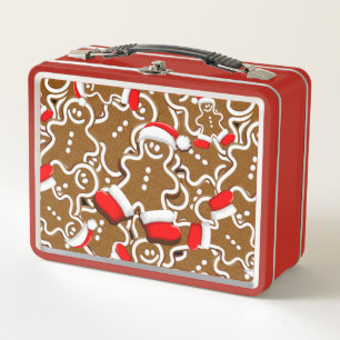 Gingerbread Man Christmas Santa Claus Metal Lunch Box