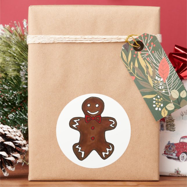 Gingerbread Man Christmas Sugar Spice Holiday Classic Round Sticker (Holiday)