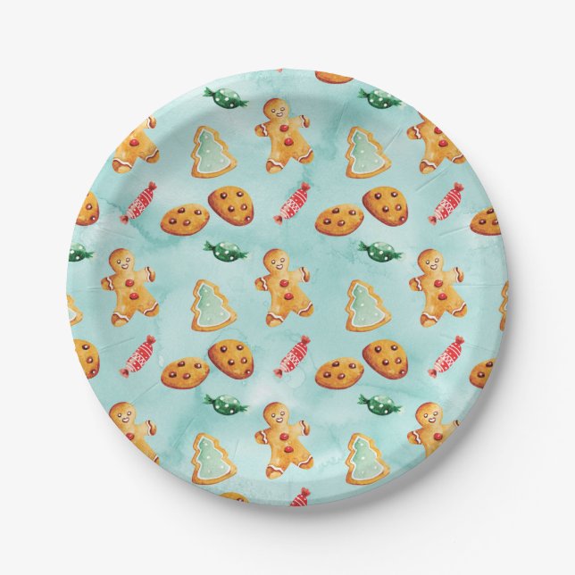 Gingerbread Man Christmas Tree Pattern Paper Plate (Front)
