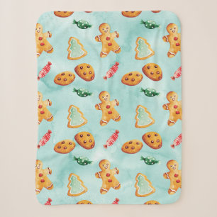 Gingerbread Man Christmas Tree Pattern Sherpa Blanket