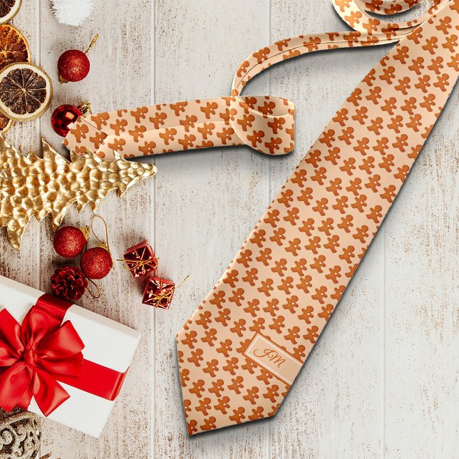 Gingerbread Man Classic Novetly Initials Christmas Tie (Creator Uploaded)