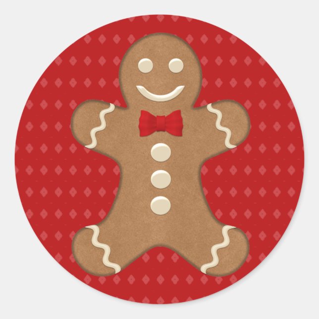 Gingerbread Man Cookie Holiday Classic Round Sticker (Front)