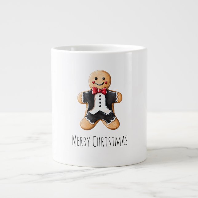 Gingerbread Man Cookie in Tuxedo Christmas Large Coffee Mug (Front)