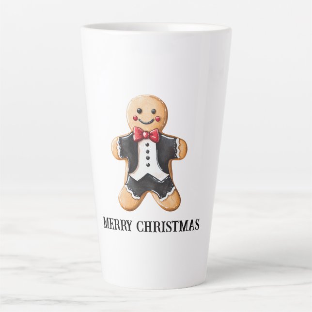 Gingerbread Man Cookie in Tuxedo Latte Mug (Front)