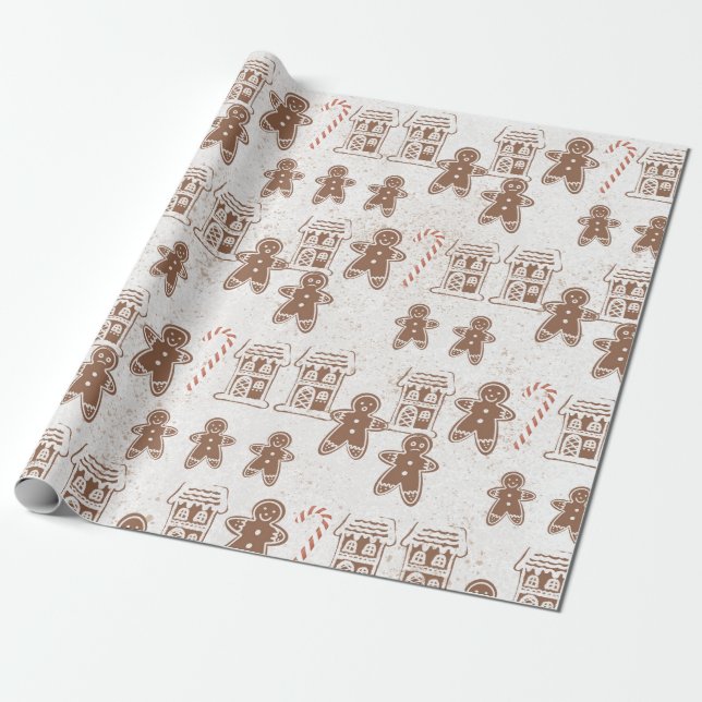 Gingerbread Man Cookie Men House Holiday Christmas Wrapping Paper (Unrolled)