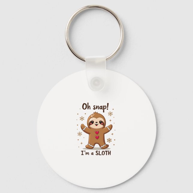 Gingerbread Man Cookie Oh Snap Sloth Christmas Fun Key Ring (Front)