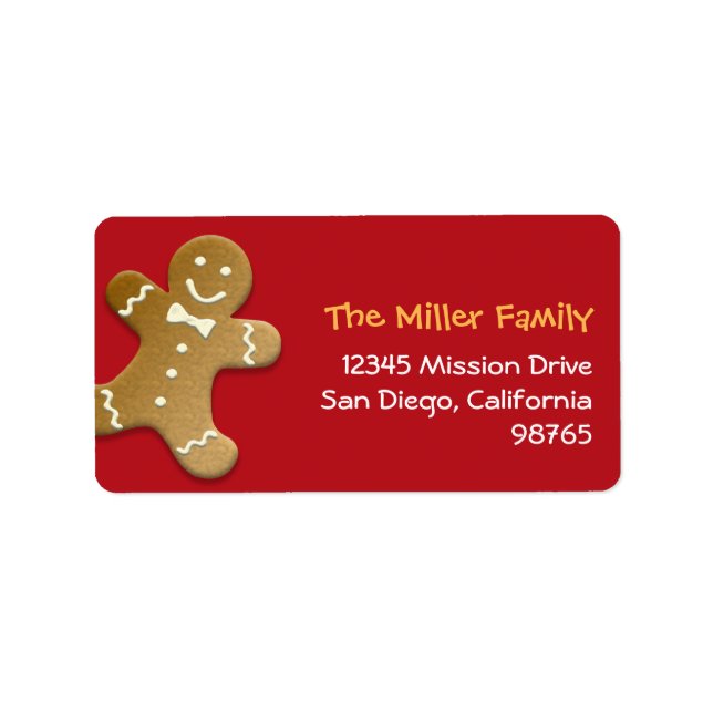 Gingerbread man cookie red holiday return address label (Front)