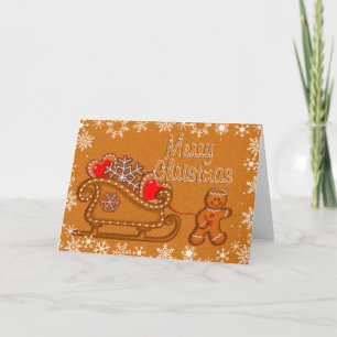 GINGERBREAD MAN, COOKIE & SLEIGH by SHARON SHARPE Holiday Card