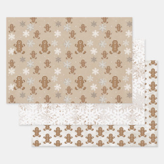 Gingerbread Man Cookie Snowflake Holiday Baking  Wrapping Paper Sheet