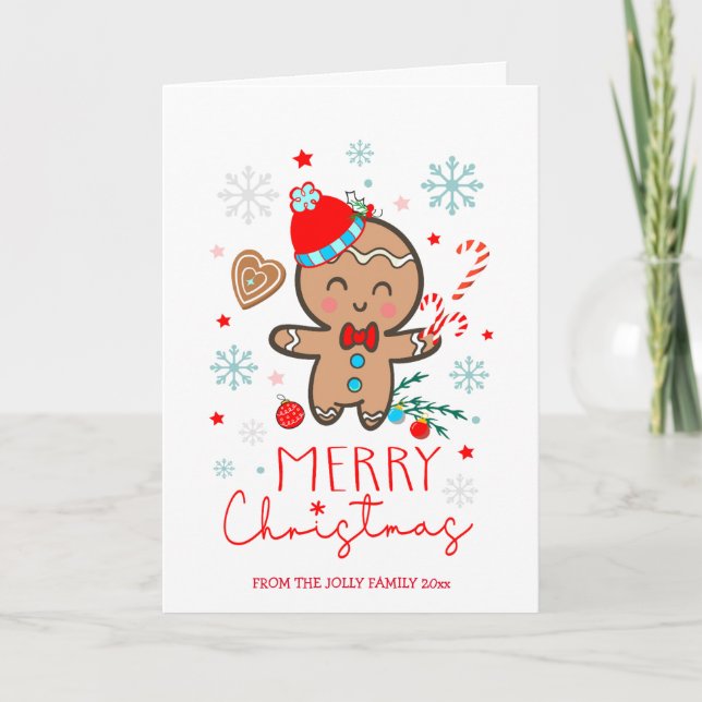 Gingerbread Man Cookie Snowflakes Merry Christmas  Card (Front)