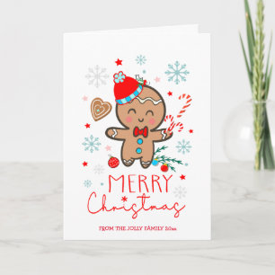 Gingerbread Man Cookie Snowflakes Merry Christmas Card