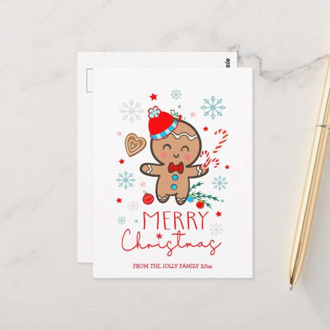 Gingerbread Man Cookie Snowflakes Merry Christmas  Postcard (Front/Back In Situ)