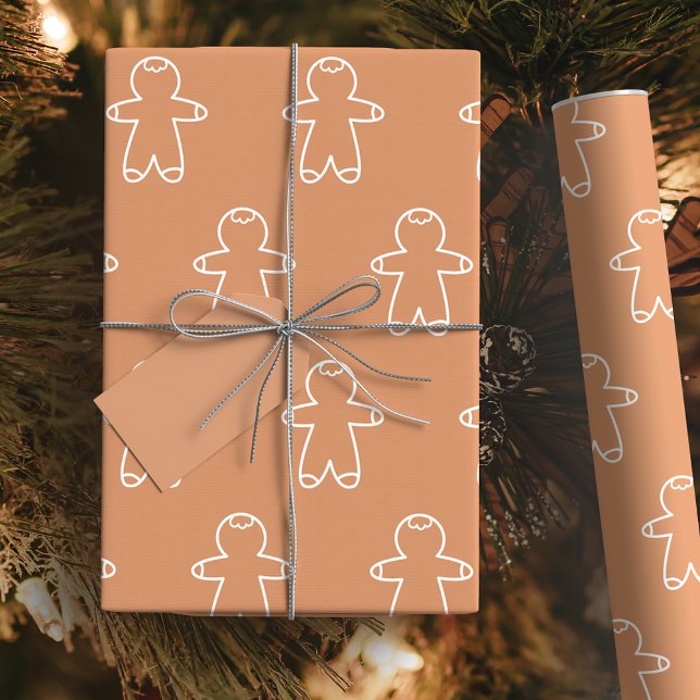 Gingerbread Man Cookie Tan D78F62 Wrapping Paper (Yummy Gingerbread Man Cookie Wrapping Paper)