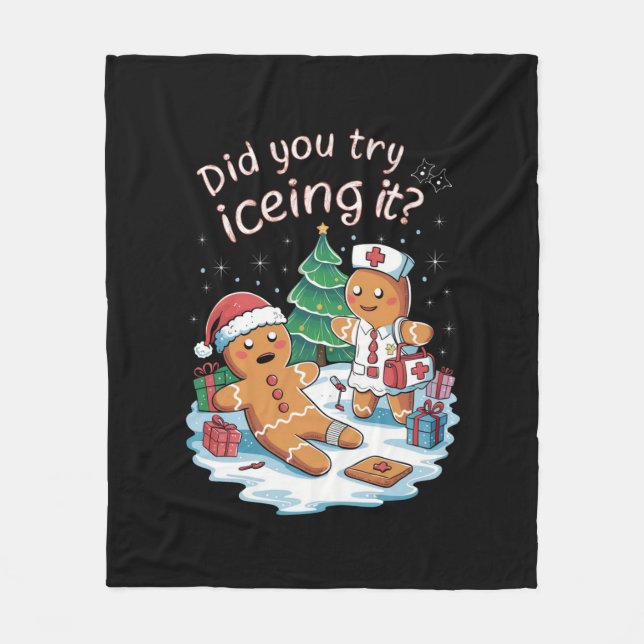 Gingerbread Man Cookie Ugly Sweater Oh Snap Xmas Fleece Blanket (Front)