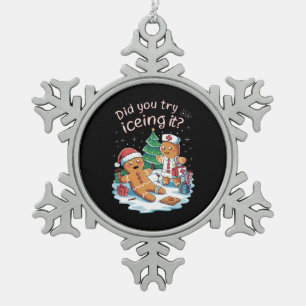 Gingerbread Man Cookie Ugly Sweater Oh Snap Xmas Snowflake Pewter Christmas Ornament