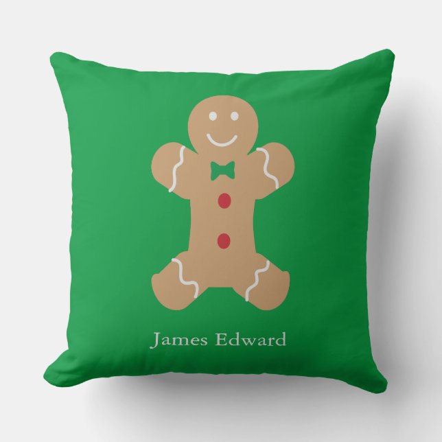 Gingerbread Man Cookie with Custom Name   Cushion (Front)