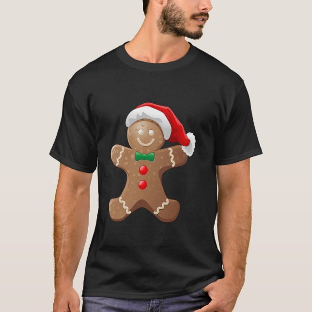 Gingerbread Man Cookie With Santa Claus Hat Christ T-Shirt (Front)