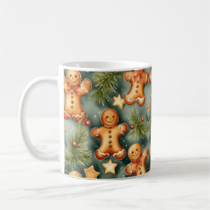 Gingerbread man cookies and stars watercolor art  coffee mug
