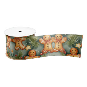 Gingerbread man cookies and stars watercolor art  satin ribbon