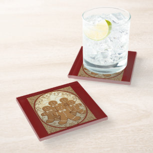 Gingerbread Man Cookies Christmas Art Nouveau Glass Coaster