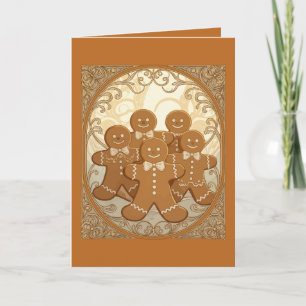 Gingerbread Man Cookies Christmas Art Nouveau Holiday Card