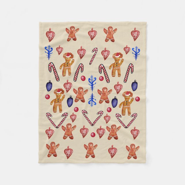 Gingerbread Man Cookies, Christmas decor Fleece Blanket (Front)