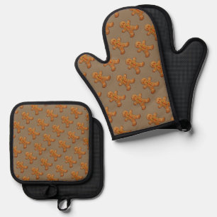 Gingerbread Man Cookies Cute Christmas Oven Mitt & Pot Holder Set