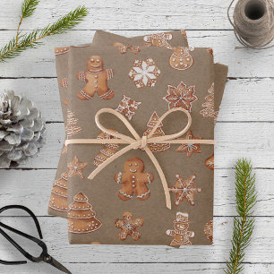 Gingerbread Man Cookies Cute Christmas Wrapping Paper Sheet