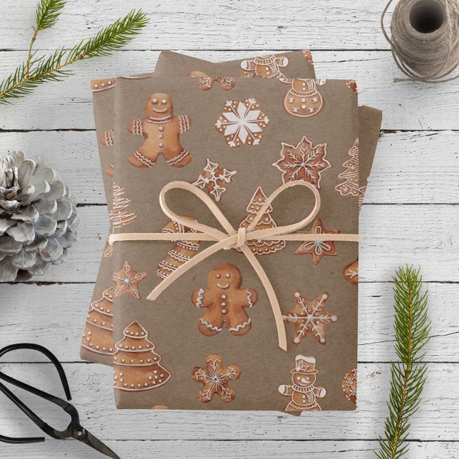 Gingerbread Man Cookies Cute Christmas Wrapping Paper Sheet (Creator Uploaded)