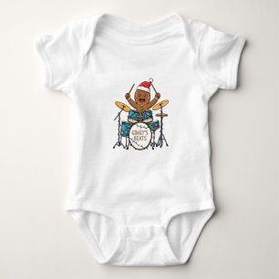 Gingerbread Man Drummer Funny Holiday Rock Xmas Baby Bodysuit