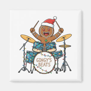 Gingerbread Man Drummer Funny Holiday Rock Xmas Magnet