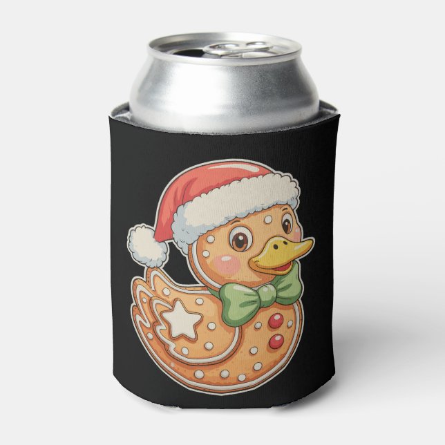Gingerbread Man Duck Christmas Xmas Holiday Can Cooler (Can Front)