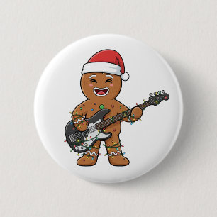 Gingerbread Man Electric Guitar Rock Funny Holiday 6 Cm Round Badge