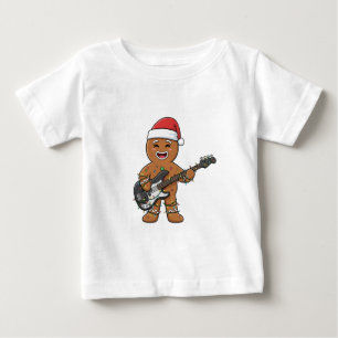 Gingerbread Man Electric Guitar Rock Funny Holiday Baby T-Shirt