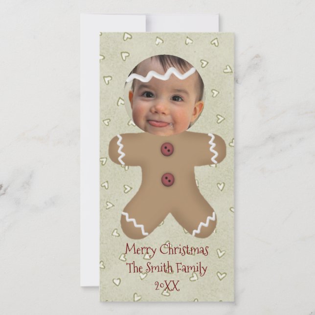 Gingerbread Man Face Custom Photo Card (Front)